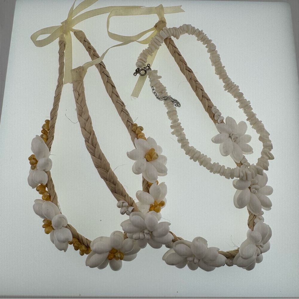 Beach Jewelry Lot Floral Necklace with White and Gold Accents 3 in total